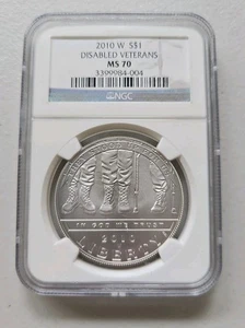 2010-W $1 Silver NGC MS70 Disabled Veterans Dollar 90% Coin Cert# 3399984-004 - Picture 1 of 8
