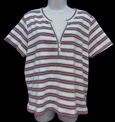 Van Heusen Mujer Talla XL Pullover Manga Corta Cuello en V Henley Camiseta Multicolor Foto 1 de 4