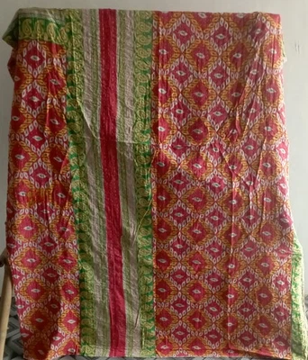 Vintage Indian Handmade Quilt Kantha Bedspread Throw Cotton Blanket Ralli Gudari - Image 1 of 2