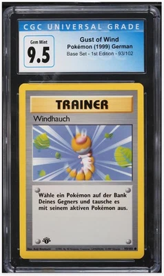 1999 😺 Pokemon GERMAN Unlimited Base Set Windhauch-Gust of Wind 93/102 CGC-9.5 - Image 1 of 2