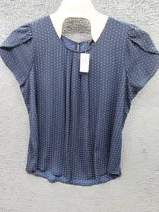 NWT TORRID Women's Size 3 Navy Blue Dot Short Sleeve Pleat Front Blouse Top - Bild 1 von 12