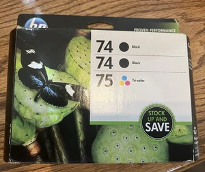 HP 74 Black + 74 Black + 75 Tri-Color Ink Combo Pack  Cartridge - Picture 1 of 3