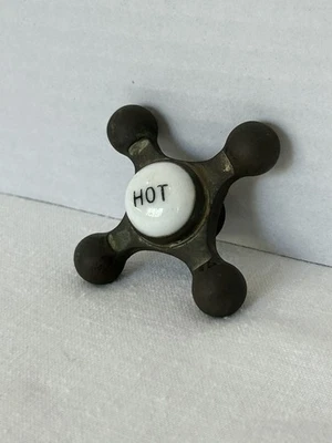 Porcelana/latón/bronce vintage (?) Manija transversal (lado caliente), manija de grifo Foto 1 de 4