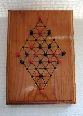 Handmade Wooden Peg Solitaire Game w/20 Metal Pegs - Image 1 of 4