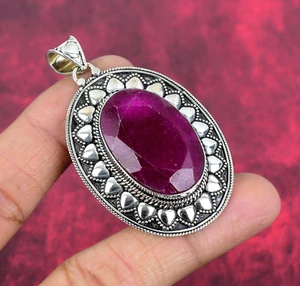 Ruby Gemstone Handmade 925 Sterling Silver Pendant Bohemian Jewelry - Picture 1 of 5