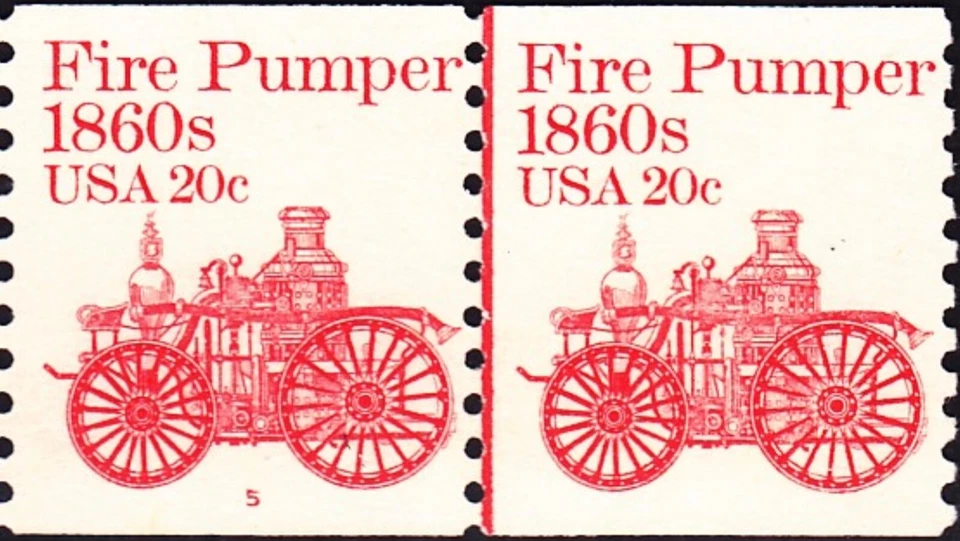 [OOS] US #1908 MNH Line Pair 1981 20c 1860s Fire Pumper [Plate #5] - Image 1 of 1