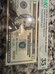 SEVEN OF A KIND 8s $20 Dollar Bill Near Solid 2013 Fancy Number 88888883 Pmg 35 - Picture 1 of 2