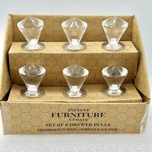 Victorian Shabby Chic Glass Pulls Knobs Drawer Cabinet Handle Set Of 6 - Picture 1 of 6