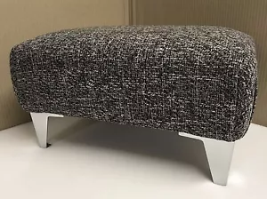 Footstool In A Grey Metal Fabric With Metal Chrome Legs - Picture 1 of 3