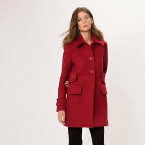 MAJE RED WOOL & CASHMERE COAT W/ BOUCLE COLLAR Size 38 HOLIDAY COAT - Picture 1 of 12