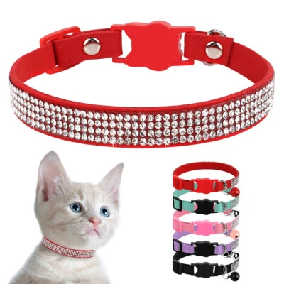 Collar Bling Safety Release Breakaway Cat Gamuza Cuero Gatito Cachorro Foto 1 de 4