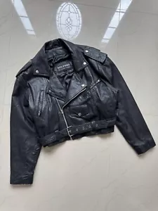 Wilsons Leather Jacket Womens L Black Leather Full Zip Motorcycle Lined Belted - Picture 1 of 12