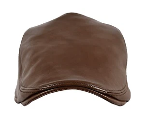 Chestnut FLAT CAP Real 100% Lambskin Leather Newsboy Bunnet Golf Ascot Beret - Picture 1 of 5
