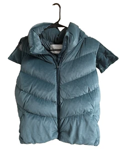 Athleta Teal Velvet Puffer Vest Women Size XL Goose Down Removable Hoodie Pocket - Picture 1 of 16
