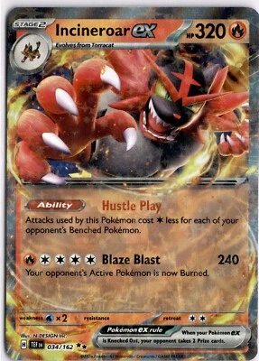 Incineroar ex  #034/162 Pokemon TCG SV05: Temporal Forces NM - Image 1 of 2