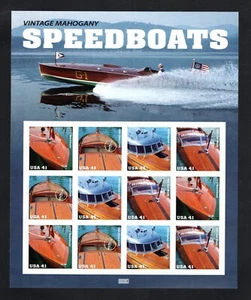 US 2007 Sc #4160-63  41¢  Vintage Mahogany Speedboats - sheet of 12 MNH - Picture 1 of 2