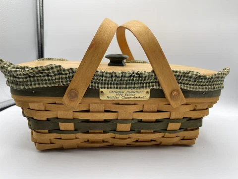 Longaberger Basket 1996 Christmas Collection Green Holiday Cheer Liner Lid Cover