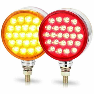 2pc Round 48 LED Red Amber Side Marker Turn Signal Semi Truck Fender Stud Lights - Bild 1 von 10