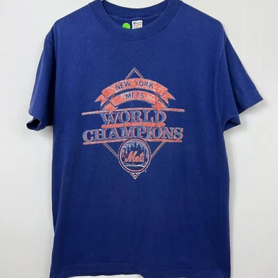 Camiseta Azul XL Vintage Campeón New York Mets Campeones Mundiales 1986 Serie Mundial Foto 1 de 4