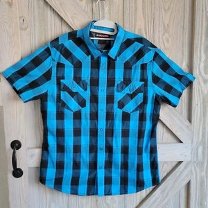 Hawk Mens Button Up Shirt XL Cotton Blend Blue Black - Picture 1 of 11