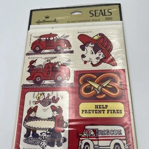 Vintage Hallmark Emergency Vehicles Self Adhesive Seals 4 Sheets Fire Truck - Picture 1 of 3