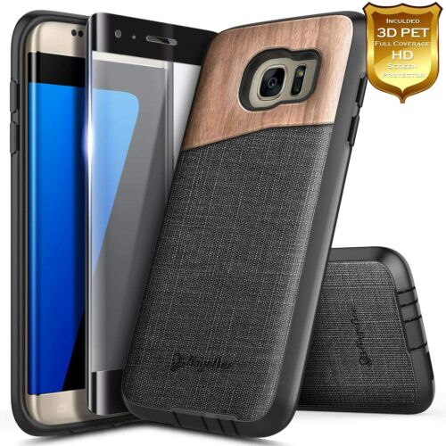 For Samsung Galaxy S6 Edge / S7 Edge Case Rugged Wood Cover + Screen Protector