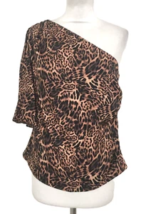 M&S Women's Top Brown Animal Print Asymmetric One shoulder Pleats Ruching New F1 - Picture 1 of 19