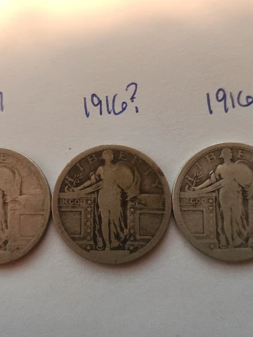1917 and 2 Possible 1916 Silver Standing Liberty Quarter, Type 1 Variety Cover