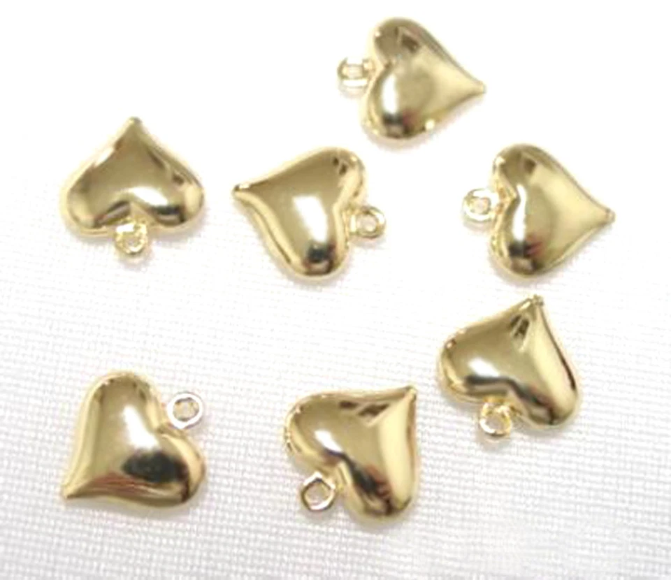 25 cuentas de metal con corazón hinchado chapadas en oro de 14 mm Foto 1 de 1