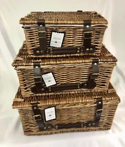 Wicker Picnic Hamper 3 Sizes Willow Christmas Gift Hampers Shop Retail Display - Picture 1 of 42