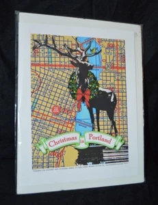Thompson Elk Fountain Christmas in Portland Oregon Print 8 x 10 You Are Here Art - Picture 1 of 7