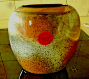 VASE Keramik JOPEKO Keramik braun mel. Goldrand Handarbeit Oval 18 cm H Deko NEU - Bild 1 von 1