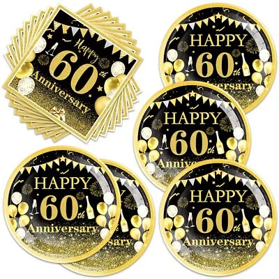 40 piezas 60 aniversario cumpleaños fiesta suministros incluye 20 platos de postre 20 servilletas... Foto 1 de 4