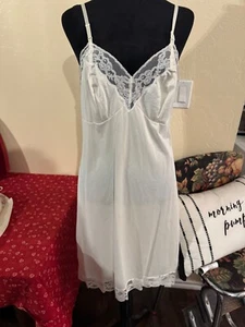 Abito Slip Vintage Bianco Ricamato Floreale Nylon Taglia 42 Volup - Foto 1 di 3