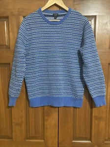 JCrew 100% Cotton Blue Fair Aisle Pullover Sweater Mens Sz Medium M - Picture 1 of 5