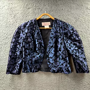 Vintage Radley Womens Crop Balero Jacket Size 10 Blue Black Satin Velvet Open - Picture 1 of 13