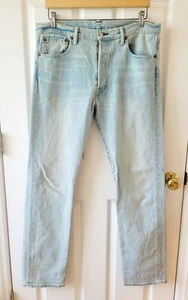 Levi's 501 Jeans Mens 34x32 Blue White Oak Cone Denim Button Fly Straight Leg - Picture 1 of 11