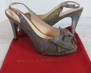 Sacha London Beauty Stilleto Heels Womens Sz 10 Metallic Iridescent Peep Toe Bow - Picture 1 of 12