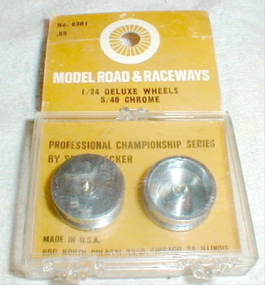1 par de ruedas grandes cromadas Strombecker Slot Car 3/4" X 1/4" años 60 NOS #8301 Foto 1 de 4