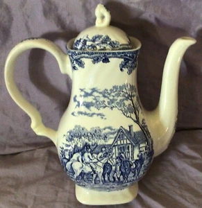 Fox Hunting Hunt Coffee Pot Myotts China Blueware - Picture 1 of 7