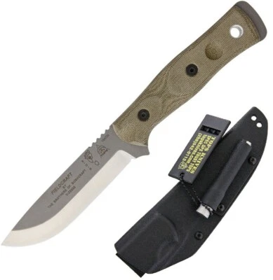 TOPS Fieldcraft Fixed Knife 4.75" 154CM Steel Blade Green Canvas Micarta Handle - Image 1 of 3