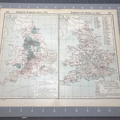Arte de pared mapa vintage de Inglaterra y Gales industrial de 1750 de 1832 de 1910 Foto 1 de 4