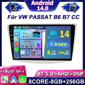 8GB+256GB Autoradio Für VW PASSAT B6 B7 CC Android 14 GPS DSP Navi CarPlay DAB+ - Bild 1 von 17