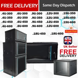 19" 10" Black Network Cabinet Data Comms Wall Rack, Patch Panel, Switch, PDU LAN - Picture 1 of 43