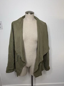 Max Jeans Khaki Green Draped Front Jacket SIZE MEDIUM Cinch Waist 100% Tencel - Picture 1 of 2
