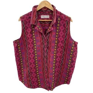 Blusa sin mangas delantera Karen Scott II con botones para mujer más 2X rosa algodón bordado - Imagen 1 de 10