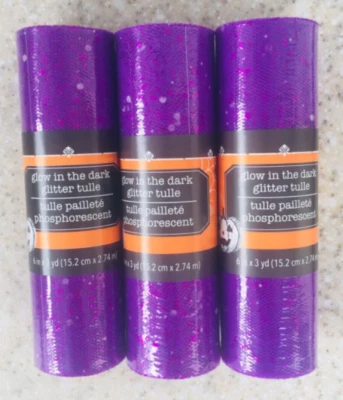 3 PURPLE GLOW IN THE DARK GLITTER TULLE Craft Wreath DIY 6” x 3yd - Image 1 of 2