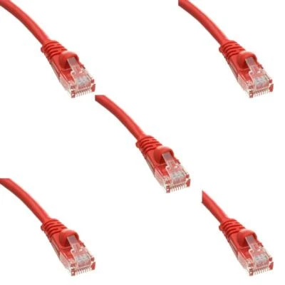 Pack of 5 Cables Snagless 4 Foot Cat5e Red Network Ethernet Patch Cable - Image 1 of 4