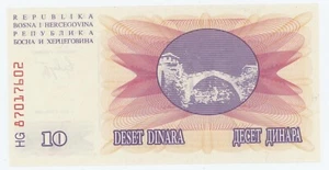 Bosnia and Herzegovina 10 Dinara 1-7-1992 Pick 10.a UNC Uncirculated Banknote - Picture 1 of 2