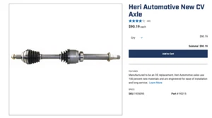 Heri Automotive CV Shaft Assembly SKU Number1935095 Part # 90015 - Picture 1 of 3